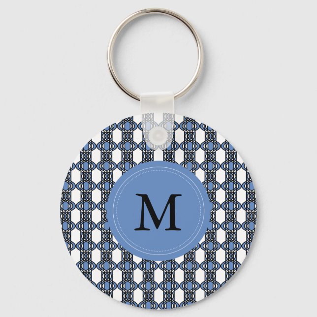 Monogram Blue Abstract Scarab Pattern Key Ring (Front)