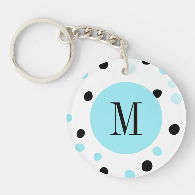 Monogram Blue and Black Dots Key Ring (Front)