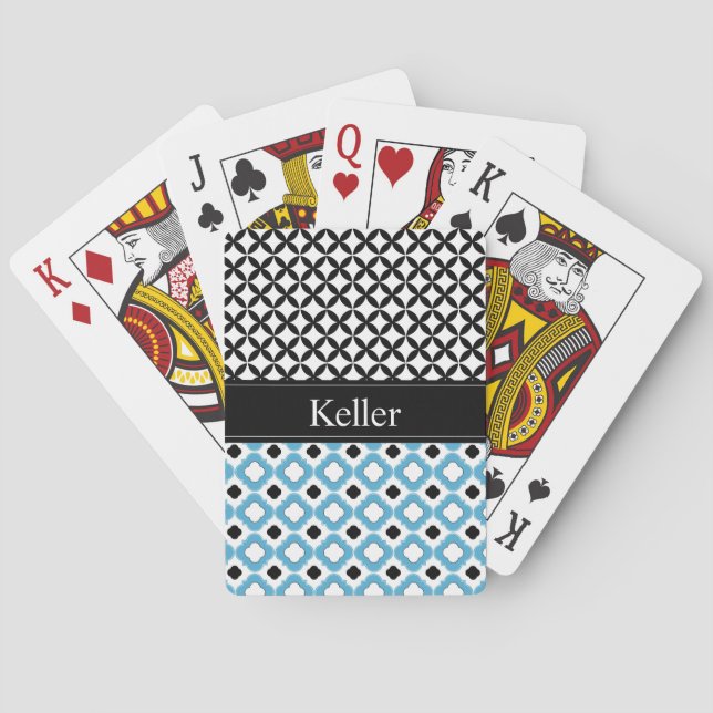 Monogram Blue and Black Playing Cards (Back)