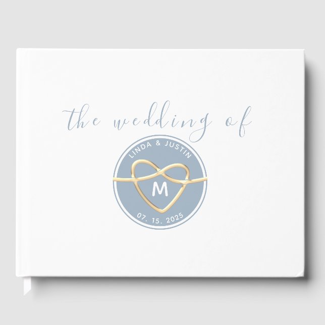 Monogram Blue and Gold Wedding Guest Book (Front)