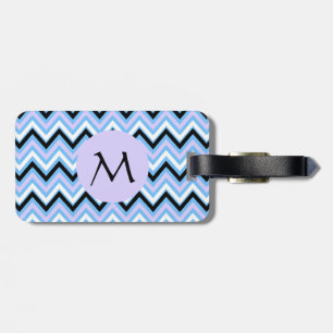 Monogram Blue and Lilac Chevron Pattern Luggage Tag