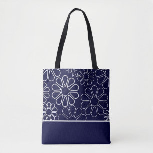 Monogram Blue and White Floral Tote Bag
