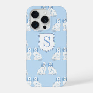 Monogram Blue And White Pottery Dogs Elegant Lady iPhone 15 Pro Case