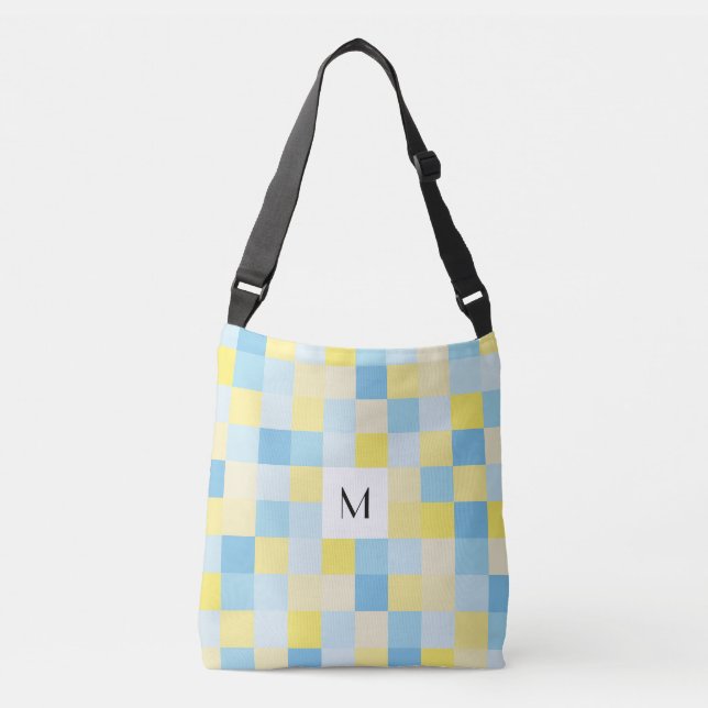 Monogram Blue and Yellow Squares Cross Body Bag (Front)