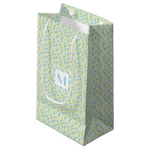 Monogram Blue and Yellow Squares Small Gift Bag