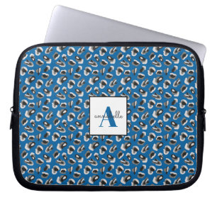 Monogram Blue Animal Leopard Print Personalised Laptop Sleeve