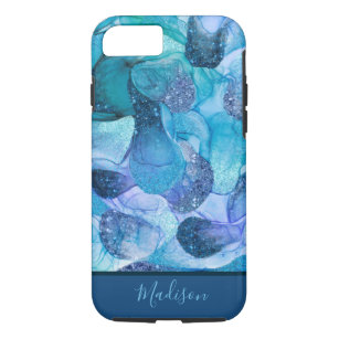 Monogram blue aqua sparkle dreams iPhone case