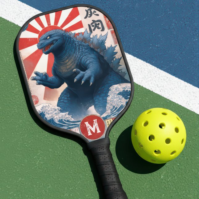 Monogram Blue Asian Lizard Monster Retro Trendy Pickleball Paddle (Creator Uploaded)