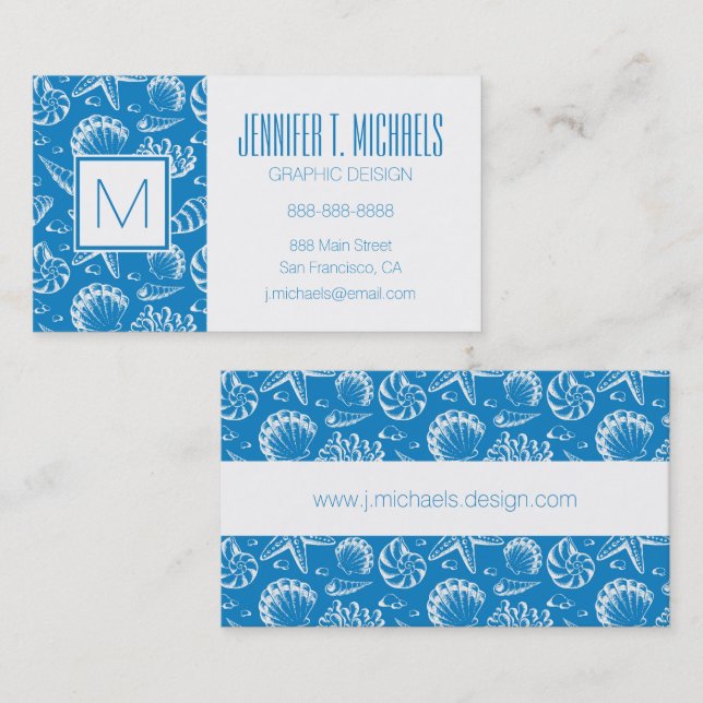 Monogram Blue Beach Pattern Business Card (Front/Back)