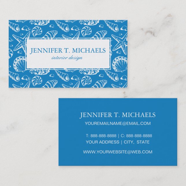 Monogram Blue Beach Pattern Business Card (Front/Back)