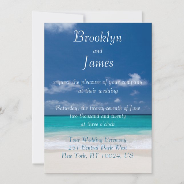 Monogram Blue Beach Wedding Invitations (Front)