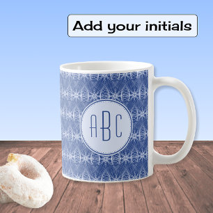 Monogram blue bicycle wheel pattern coffee mug