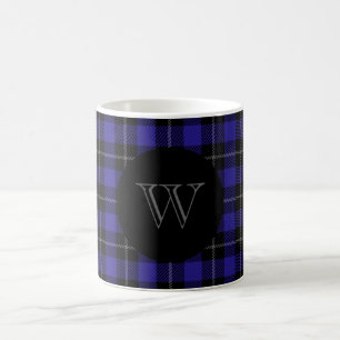 Monogram Blue Black Plaid Coffee Mug