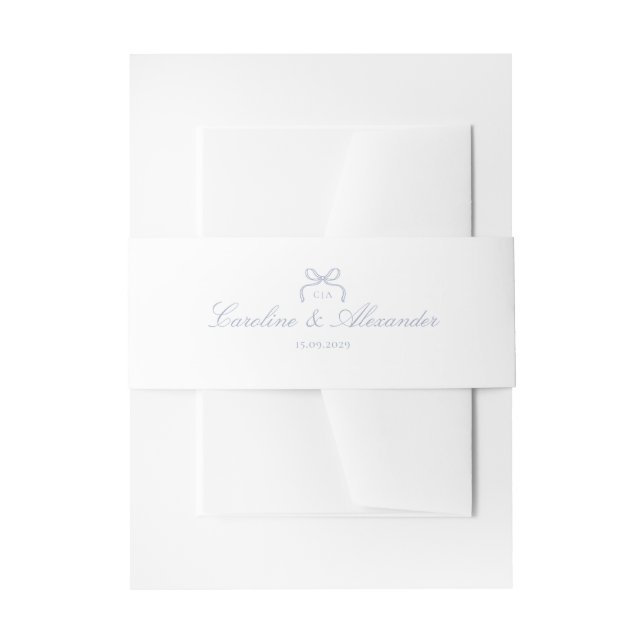 Monogram Blue Bow Wedding  Invitation Belly Band (Front Example)