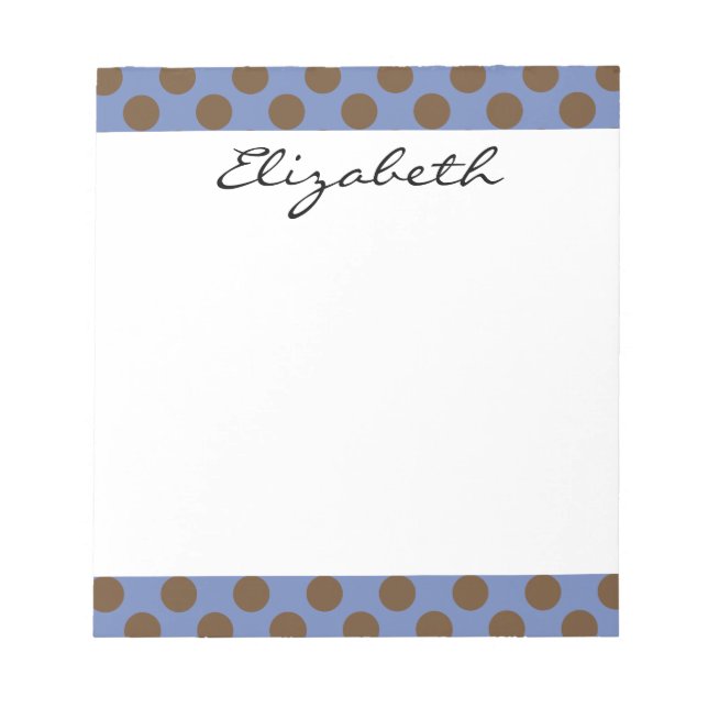 Monogram Blue Brown Cute Chic Polka Dot Pattern Notepad (Front)