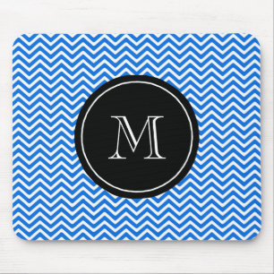 Monogram Blue Chevron Pattern Mouse Pad