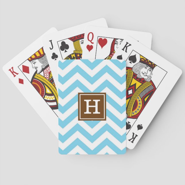 Monogram Blue Chevron Playing Cards (Back)