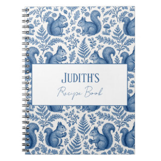 Monogram Blue Chinoiserie Squirrel Woodland Recipe Notebook