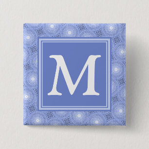 Monogram blue circles pattern 15 cm square badge