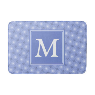 Monogram blue circles pattern bath mat