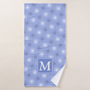Monogram blue circles pattern bath towel