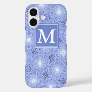 Monogram blue circles pattern iPhone 16 case