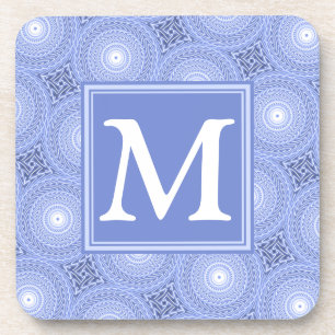 Monogram blue circles pattern coaster
