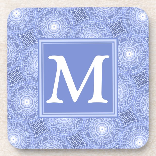 Monogram blue circles pattern coaster (Front)