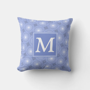 Monogram blue circles pattern cushion