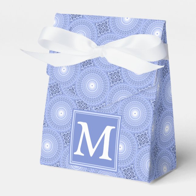 Monogram blue circles pattern favour box (Front Side)