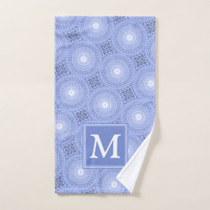 Monogram blue circles pattern hand towel