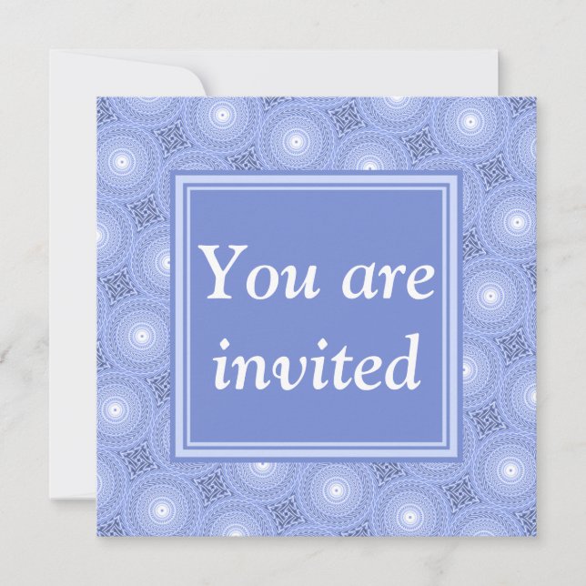 Monogram blue circles pattern invitation (Front)
