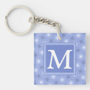 Monogram blue circles pattern key ring
