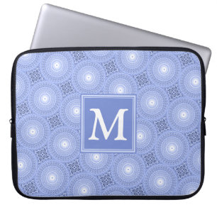 Monogram blue circles pattern laptop sleeve