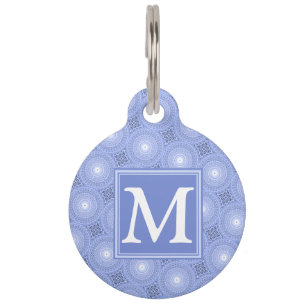 Monogram blue circles pattern pet tag