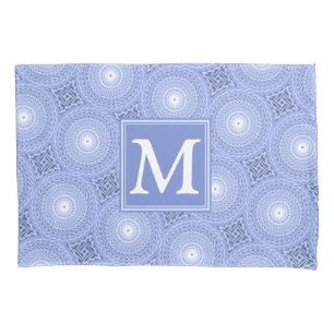 Monogram blue circles pattern pillowcase