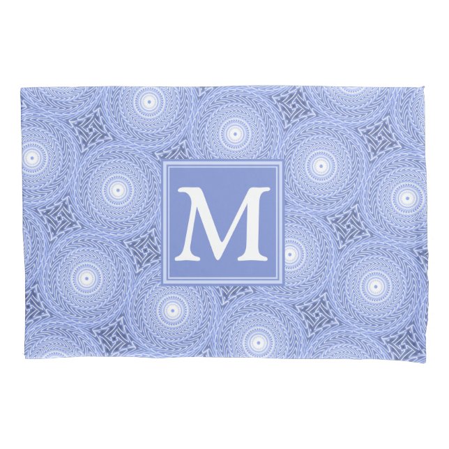 Monogram blue circles pattern pillowcase (Front)