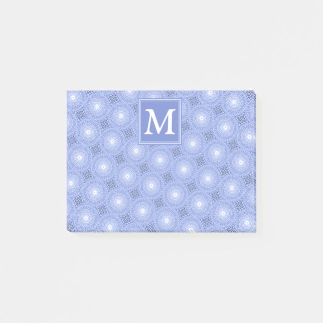 Monogram blue circles pattern post-it notes (Front)