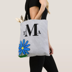Monogram Blue Daisy Tote Bag