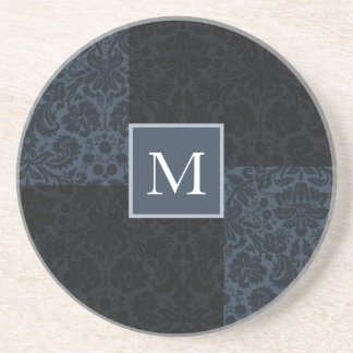 monogram blue damask coaster