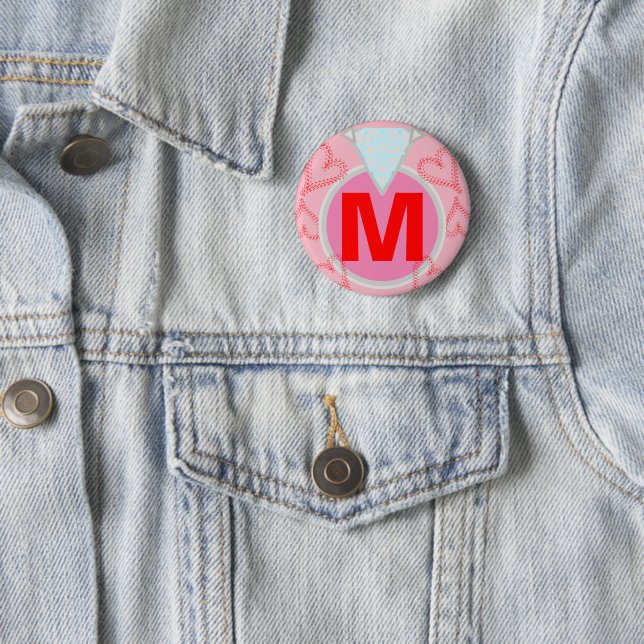 Monogram Blue Diamond Red Hearts 6 Cm Round Badge (In Situ)