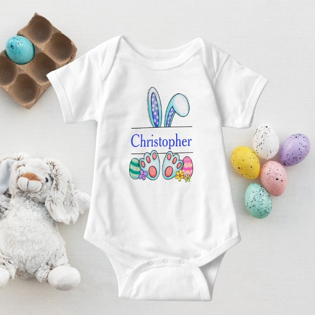 Monogram Blue Easter Bunny Baby Boy's Easter Bodysuit (Creator Uploaded)