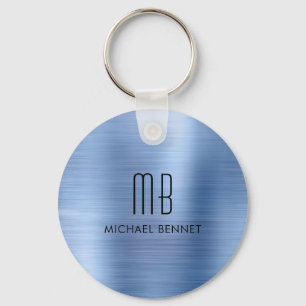 Monogram Blue Faux Brushed Metal Key Ring