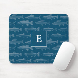 Monogram Blue Fish Mouse Pad