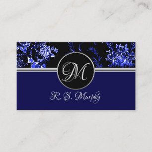 Monogram Blue Floral Business Card 2