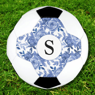 Monogram Blue Floral Pattern Soccer Ball