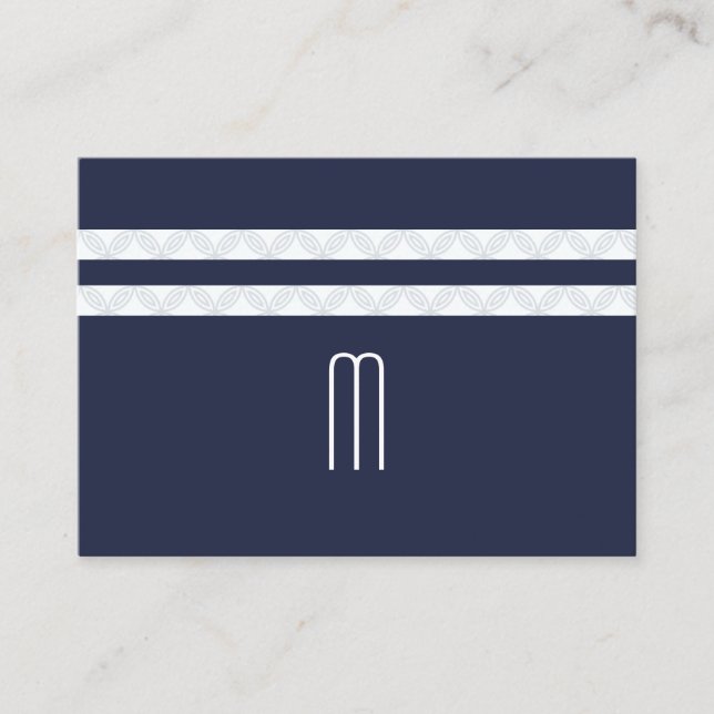 Monogram Blue / Floral Stripe Pattern Business Card (Front)