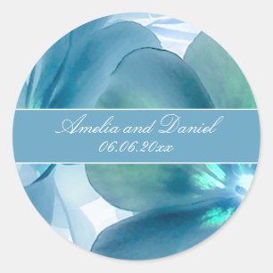 Monogram Blue Floral Wedding Sticker