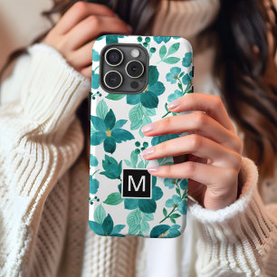 Monogram blue flower pattern iPhone case