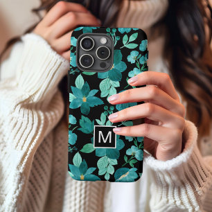 Monogram blue flower pattern iPhone case